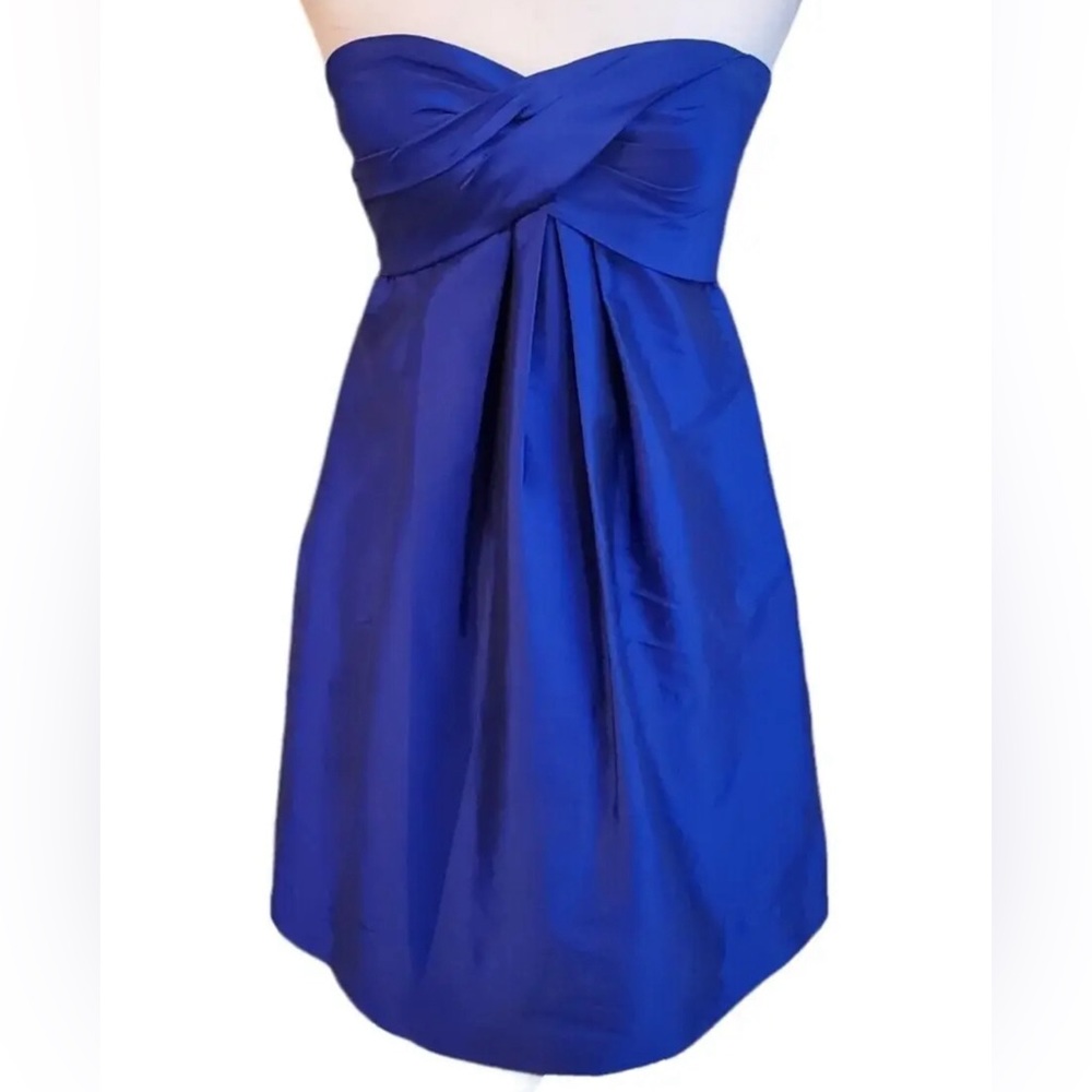 Cache Royal Blue Satin Strapless Empire Waist Formal Mini Dress Size 2 EUC